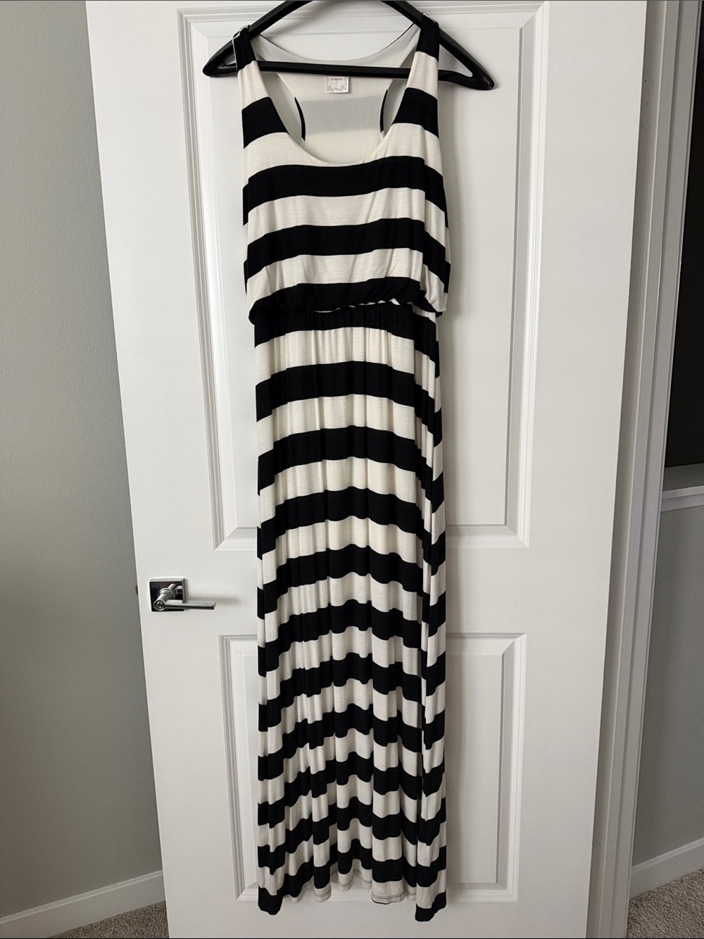 NYMPHE Black and White Striped Sleeveless Maxi Dress